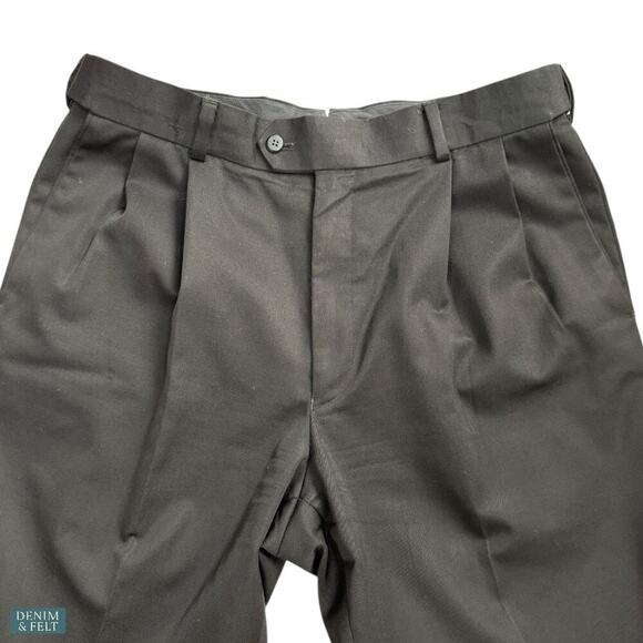 Louis Raphael Luxe Wool Pleated Dress Pants Hidden Waistband Black Classic 34x32 - Picture 5 of 12